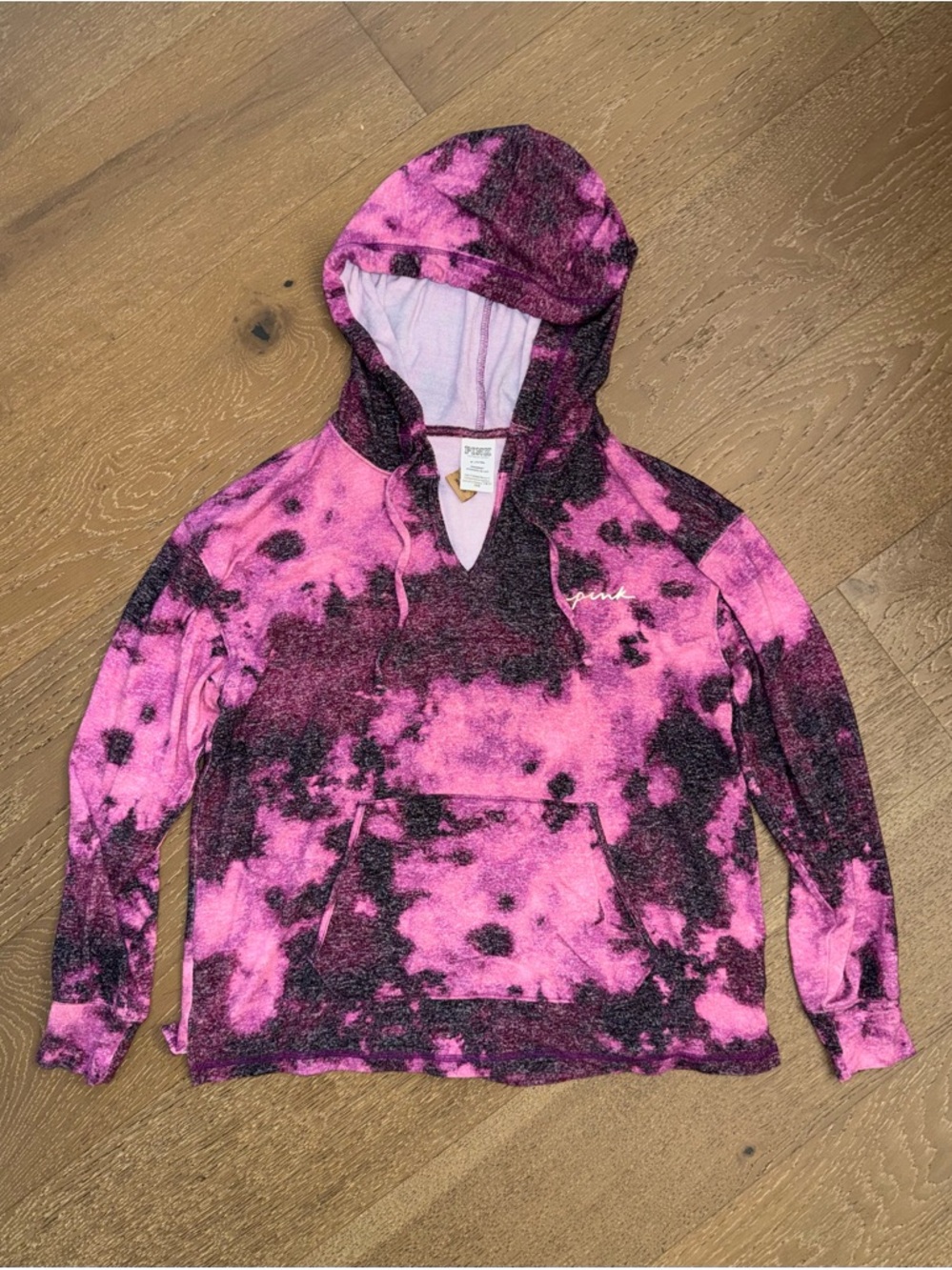 PINK Victoria's Secret Pink and Black Marled Tie-Dye Hoodie NWT